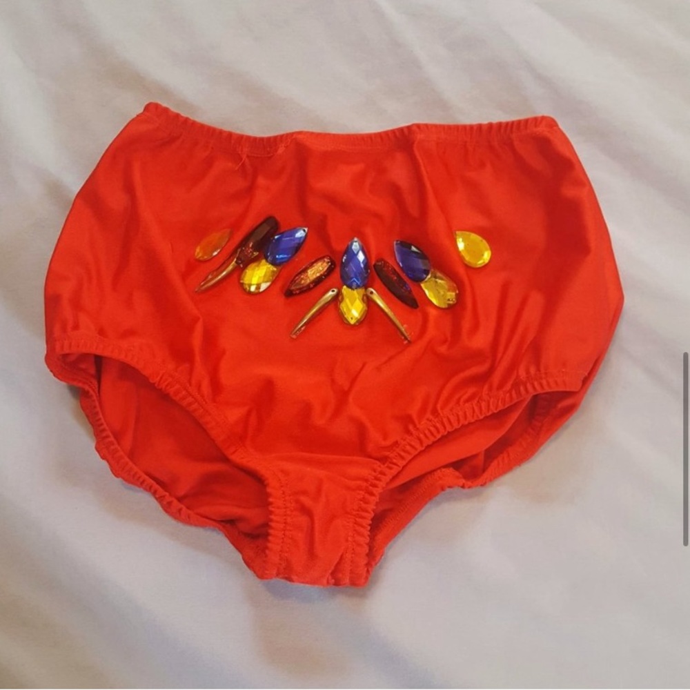 Dolls Kill Red Beaded Bikini Top with Rainbow Sheer Sarong - Picture 5 of 11